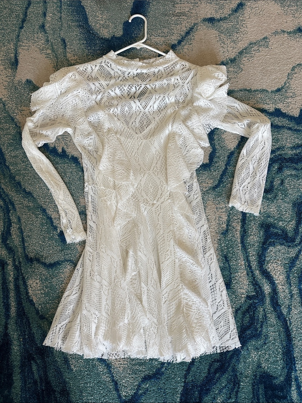 Free People White Lace Ruffle Long-Sleeve Mini Dress